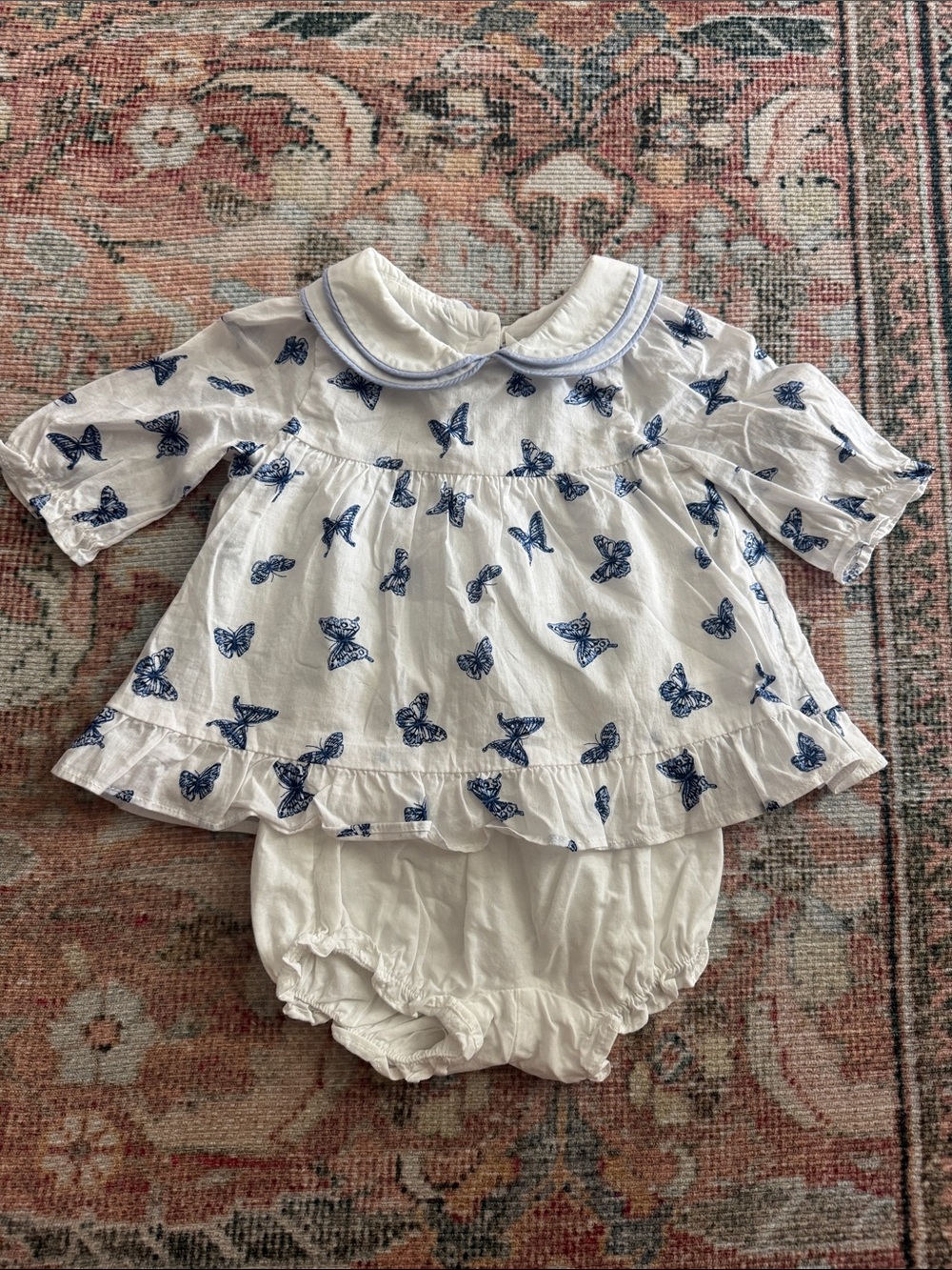 Janie and Jack White Baby Dress Set with Navy Butterfly Print